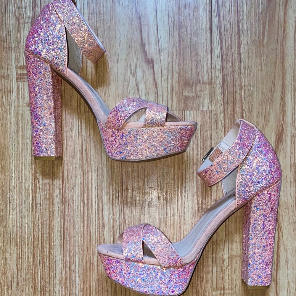 Qupid glitter block heels